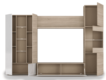 Mora White Gloss and Oak Large TV Media Wall Unit