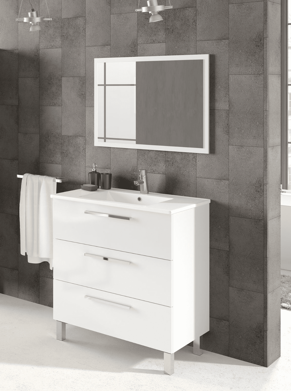 Aqueous Bathroom Vanity Sink with Undersink Cupboard in White Gloss