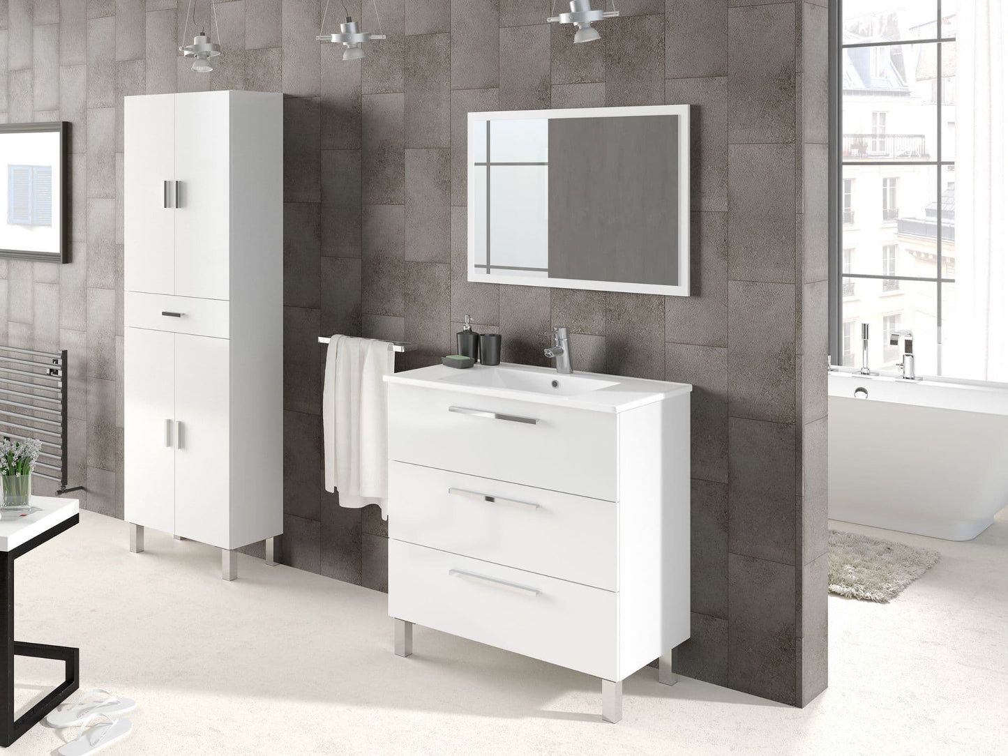 Aqueous Bathroom Vanity Sink with Undersink Cupboard in White Gloss