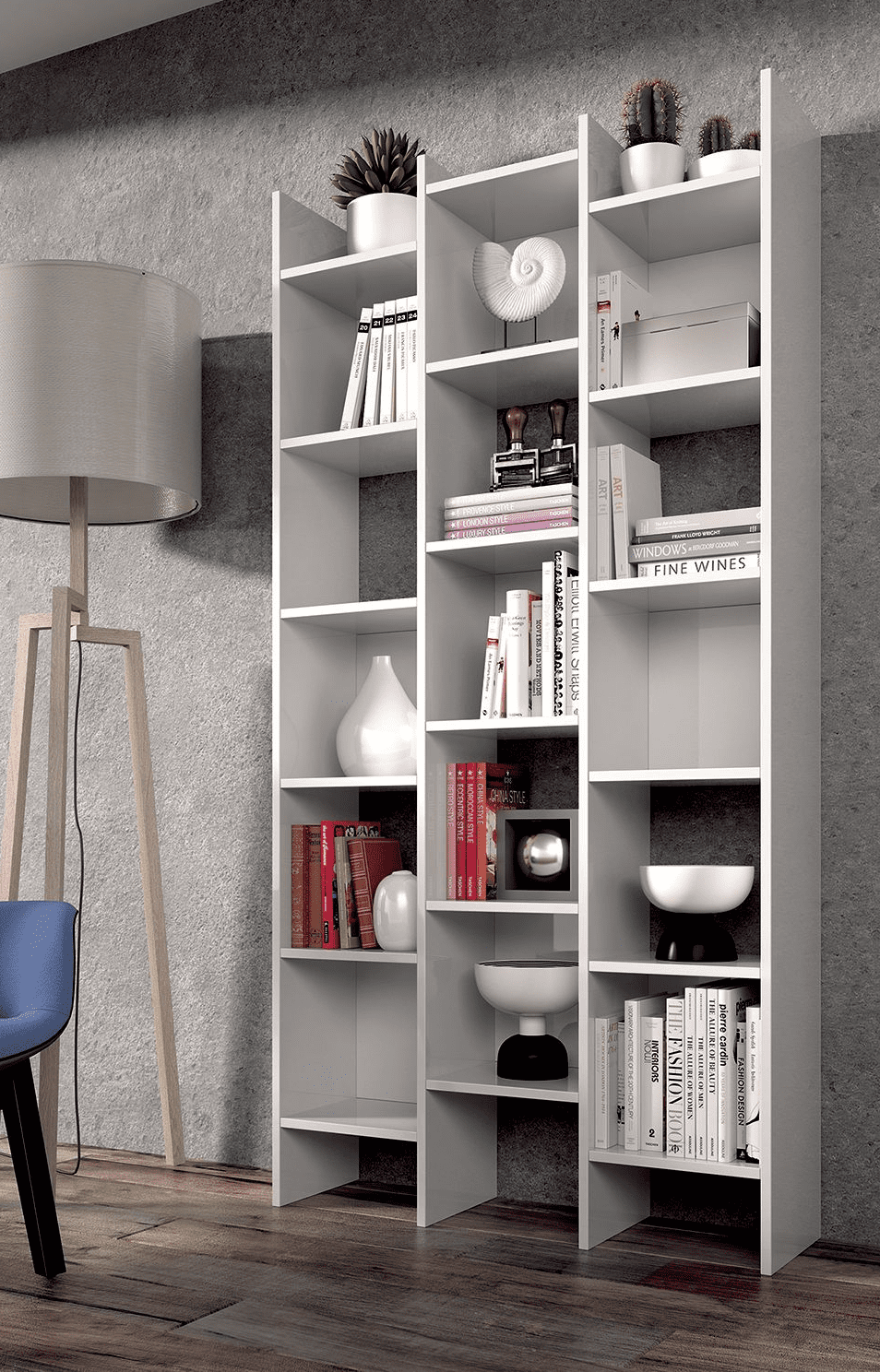 Diaz White Gloss Triple Bookcase