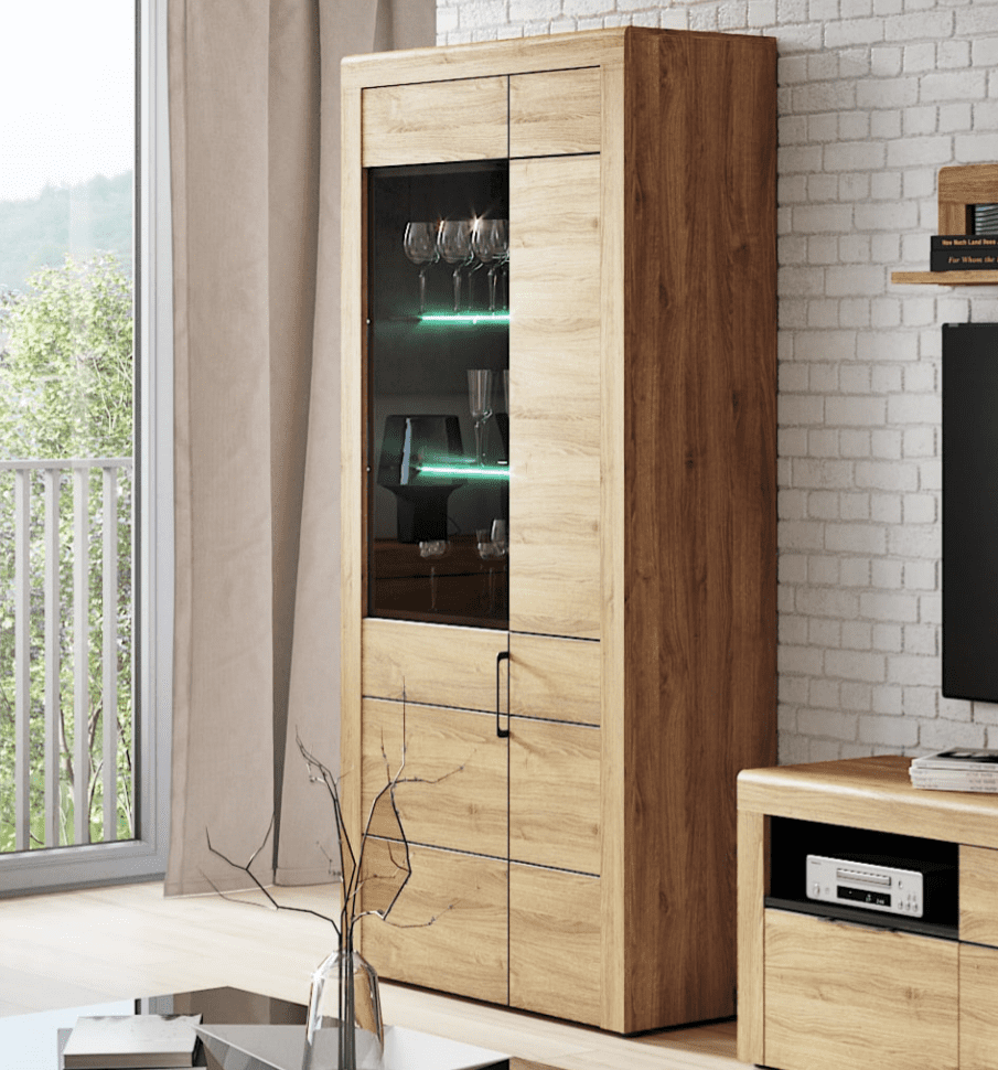 Cam Large Oak Effect 2 Door Display Cabinet