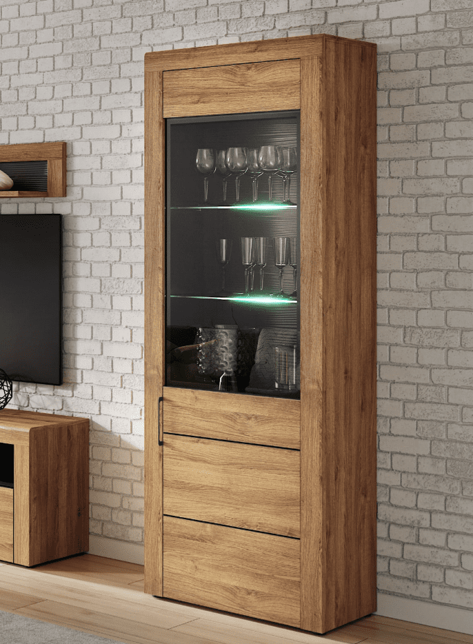 Cam Tall Oak Effect 1 Door Display Cabinet