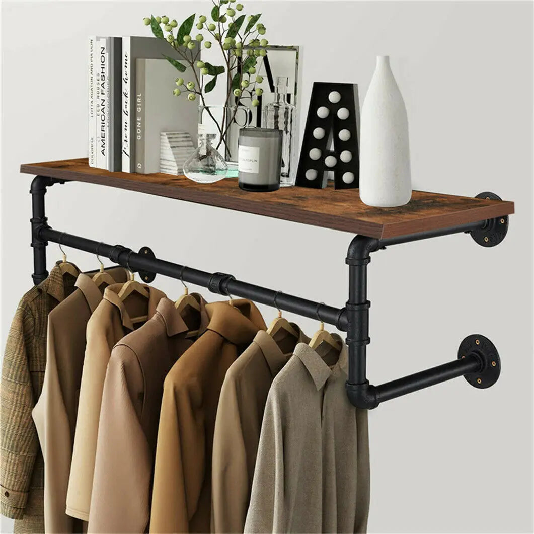 Industrial Pipe Clothes Rack with Shelf