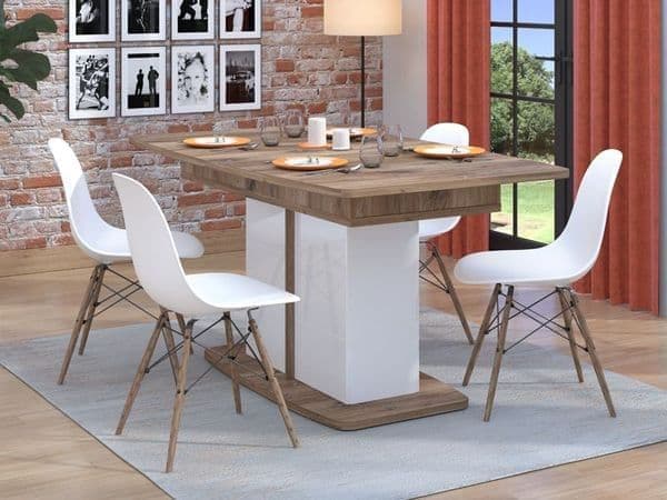 Merot White Gloss and Warm Oak Extending Dining Table