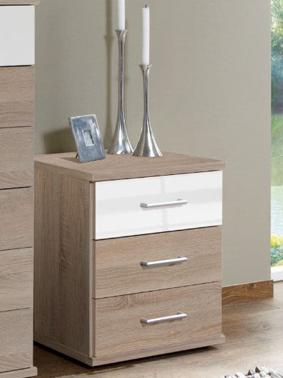 Oaken White gloss and oak bedside table