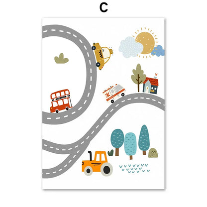 Cartoon Car Childrens Bedroom Wall Picture Art