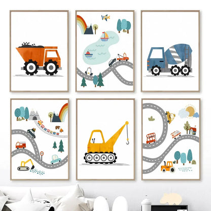 Cartoon Car Childrens Bedroom Wall Picture Art