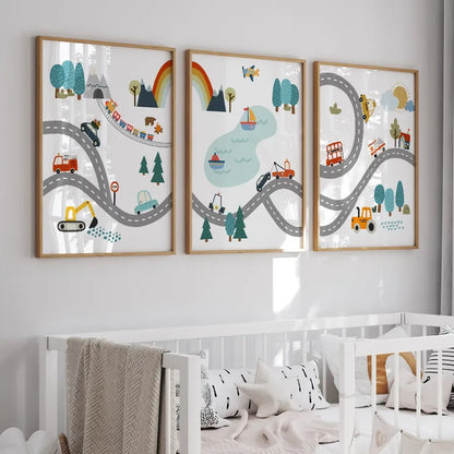 Cartoon Car Childrens Bedroom Wall Picture Art